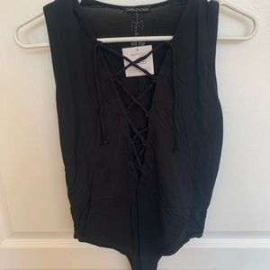 NWT Olympia Theodora Prism Boutique lace-up black bodysuit